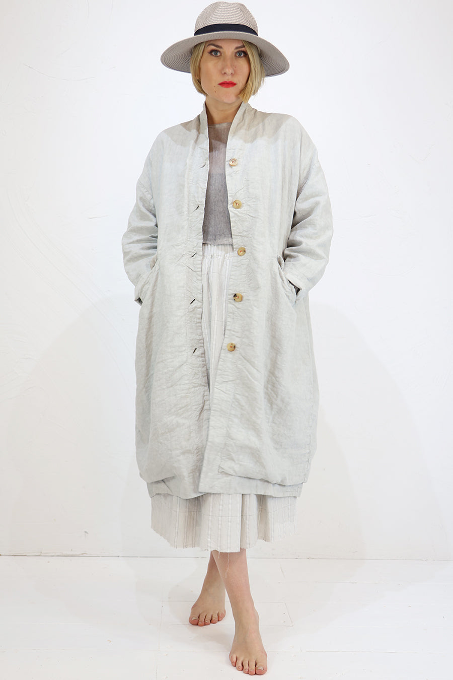 H+ HANNOH WESSEL ホワイト　ロングコート　36 Hannoh Wessel Corinne Linen Coat - 3 Colours – Blue Woman