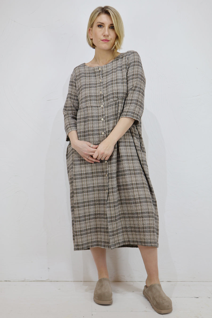 Thing Textured Check Shirt Dress – Blue Woman