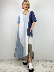 Long Linen Zaris Dress - Cristal Blue