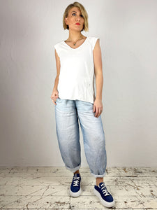 'Rayla' Light Denim-Effect Linen Trousers