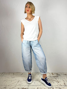 'Rayla' Light Denim-Effect Linen Trousers