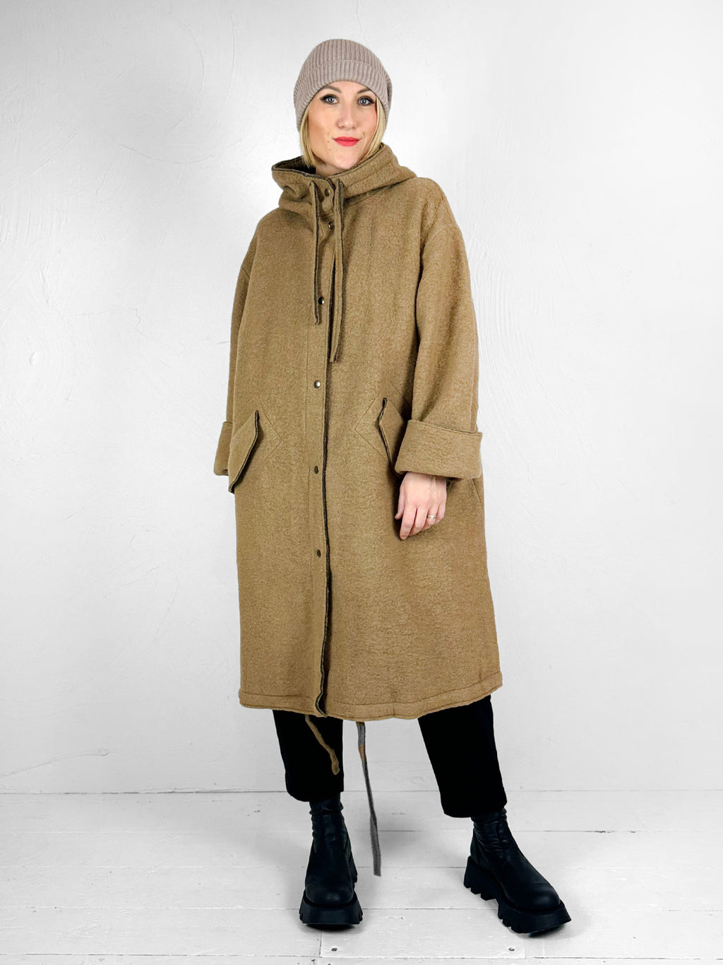 Liv Bergen Hooded Wool Parka Coat – Blue Woman