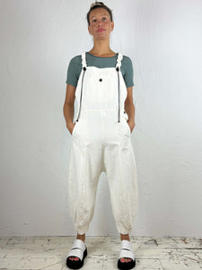 Coated Dungarees in Bone or Black '090'