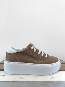 'Izar' Suede-Jeans Lace Up Sneakers - Beige