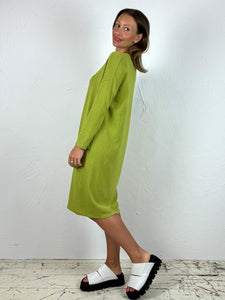Squared V-Neck Dress in Pistachio Green