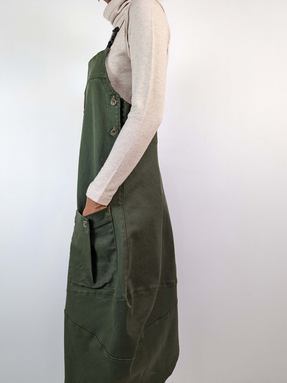 Lurdes Bergada 229 Coated Overalls Dress - GREEN
