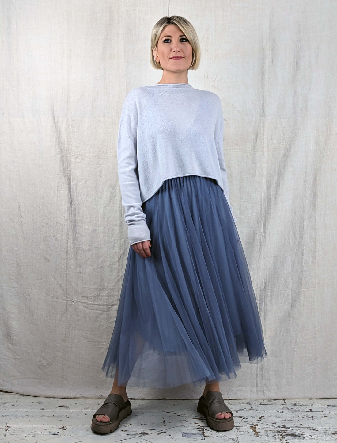 BLUE BASICS Midi Tulle Skirt - 'Denim' Blue Grey Blue Woman