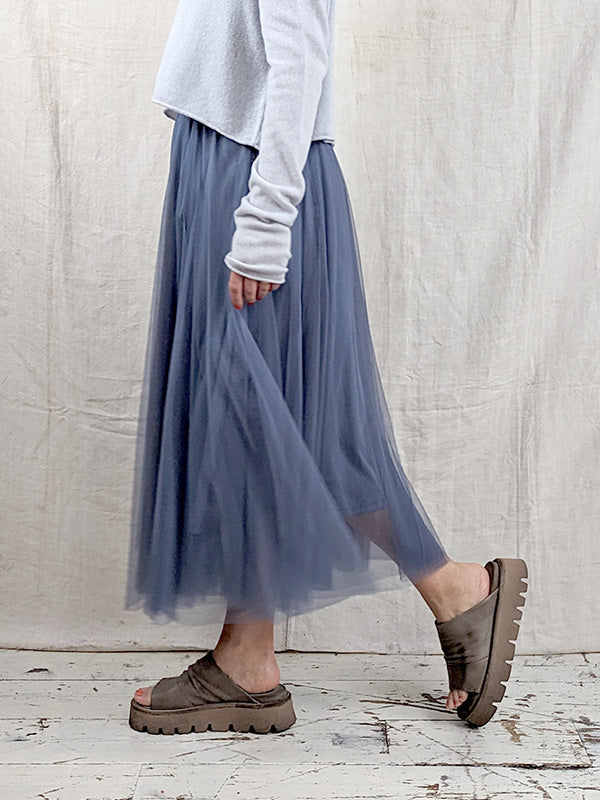 BLUE BASICS Midi Tulle Skirt - 'Denim' Blue Grey Blue Woman