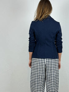 Textured Fitted Stretch Jacket in Blue
