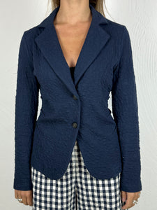 Textured Fitted Stretch Jacket in Blue