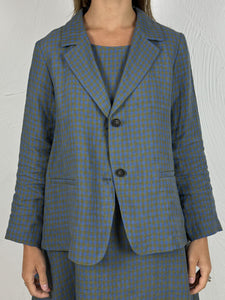 Short Flared Checked Linen Jacket 2 Colours