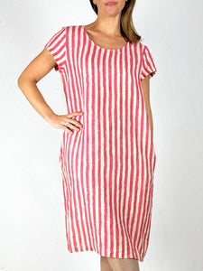 Chilli Stripe Linen T-Shirt Dress