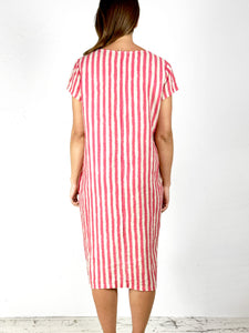Chilli Stripe Linen T-Shirt Dress