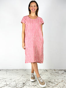 Chilli Stripe Linen T-Shirt Dress