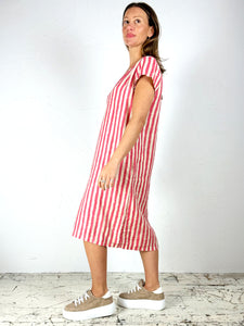 Chilli Stripe Linen T-Shirt Dress