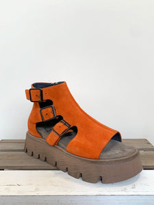 Orange Suede AKOYA Chunky Buckle Sandals