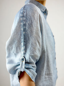 'Tege' Denim-Effect Linen Shirt