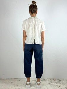 Linen Blend Blouse with Embroidered Collar '280'