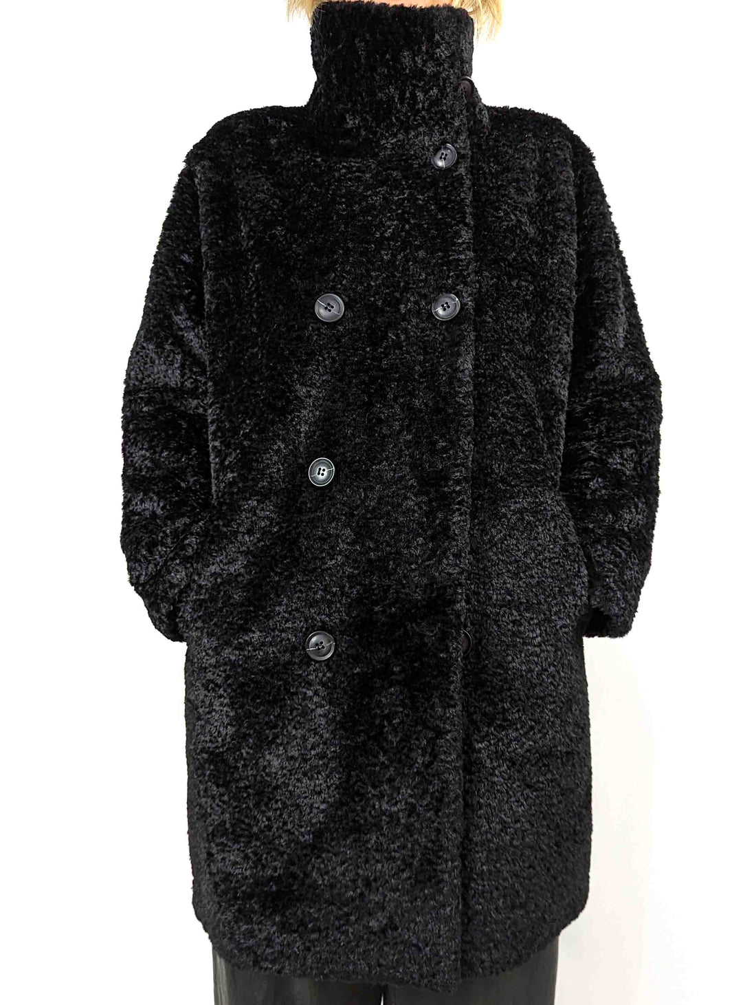 Rino + Pelle Reversible Faux Shearling Coat in Black