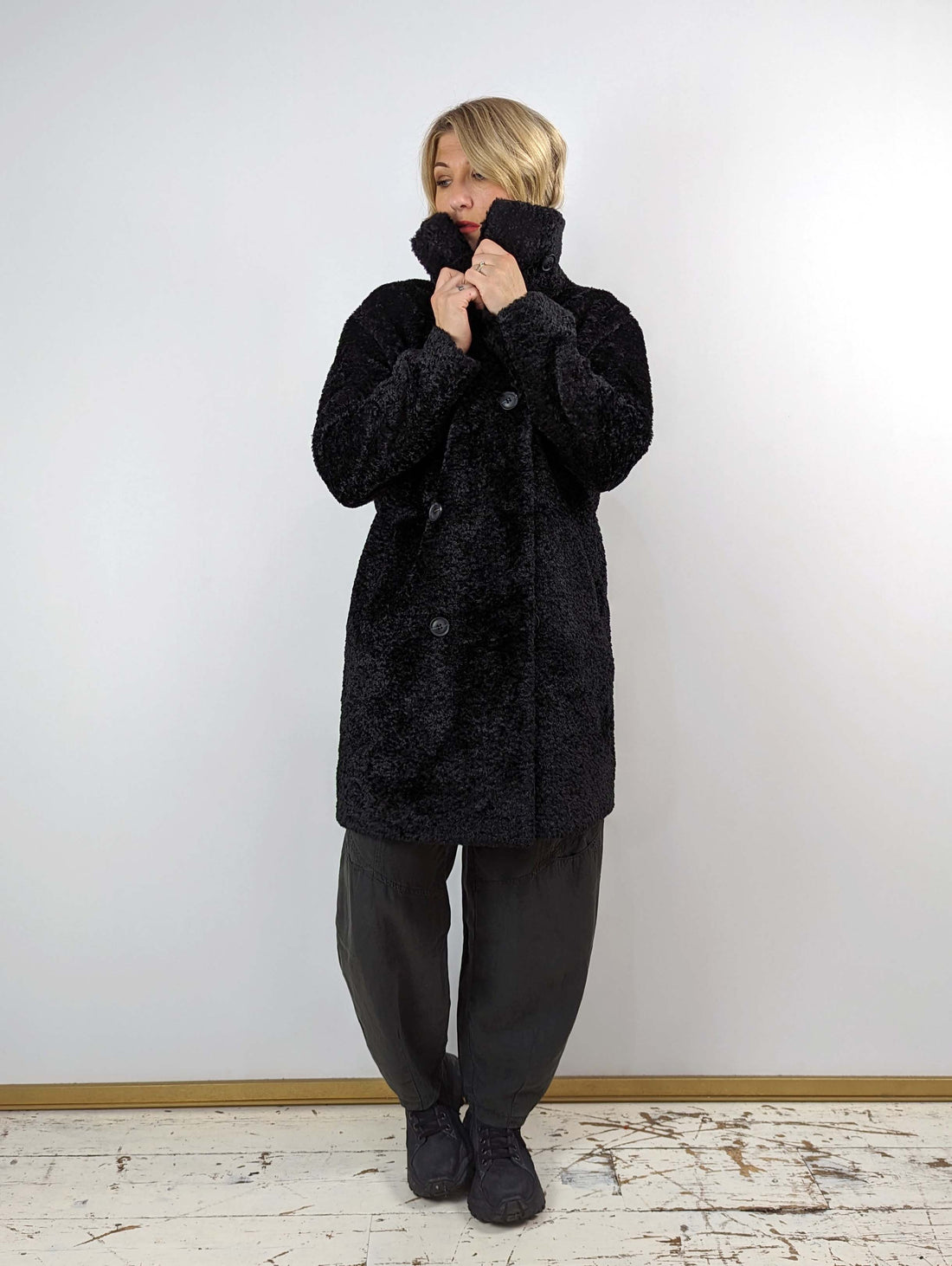 Rino + Pelle Reversible Faux Shearling Coat in Black