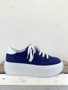 'Izar' Suede-Jeans Lace Up Sneakers - Blue