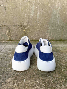 'Izar' Suede-Jeans Lace Up Sneakers - Blue