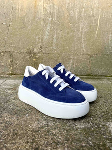 'Izar' Suede-Jeans Lace Up Sneakers - Blue