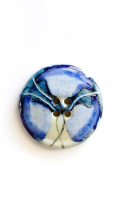 Handmade Large Blue Floral Hand-Painted Sewing Button L341