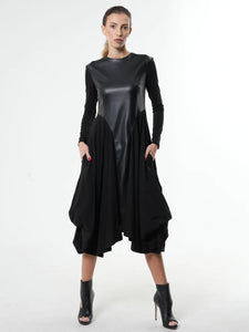Metamorphoza Long Asymmetric Dress - Faux leather