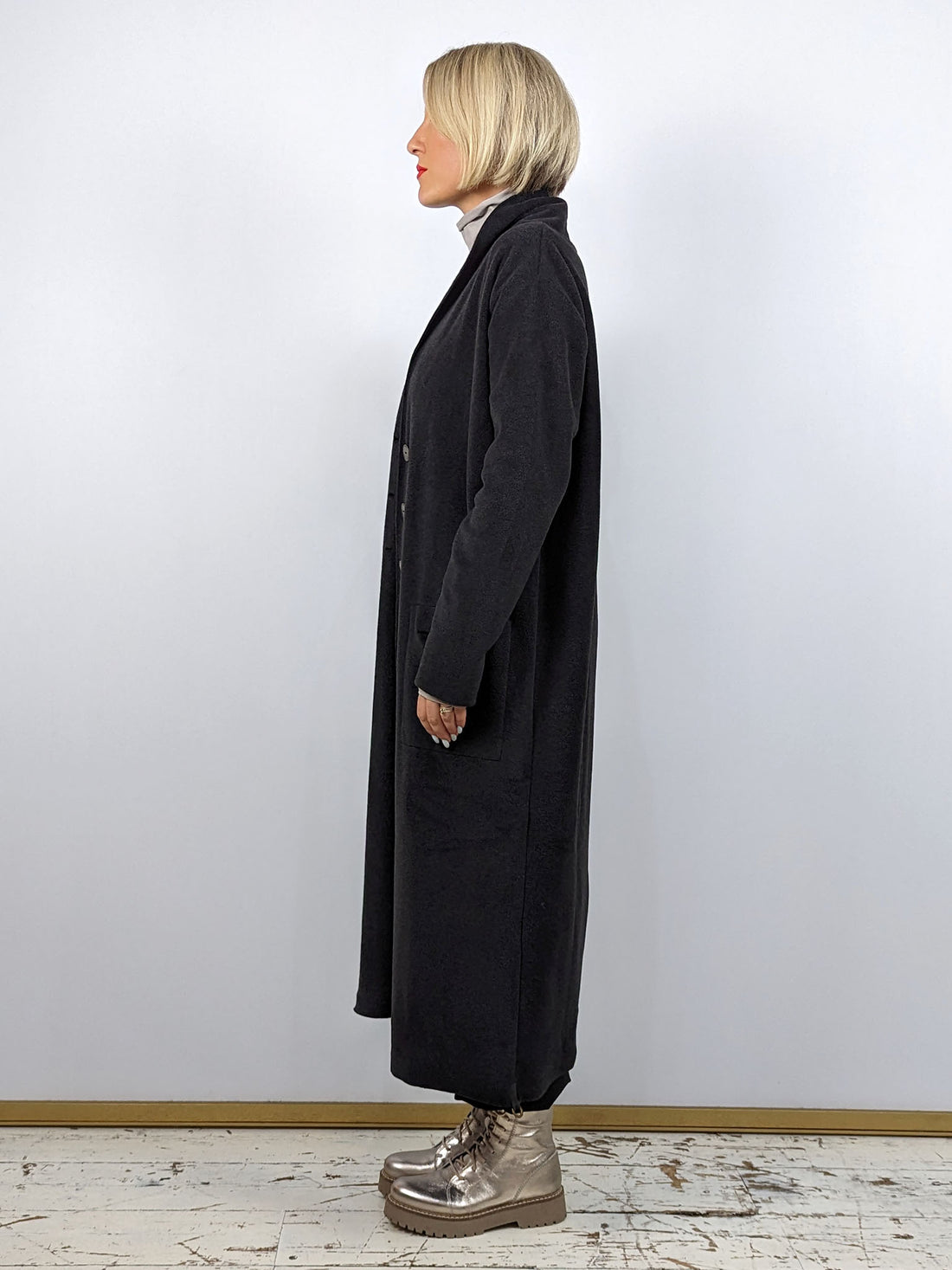Henriette Steffensen 7162 Long Fleece Cardigan - SOFT BLACK