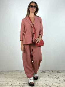 Gingham Check Linen Blouse Trousers