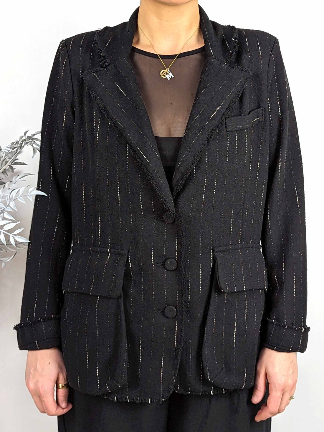 Amici Raw Edge Blazer - PINSTRIPE