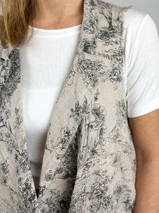 Floral Print Sleeveless Linen Jacket