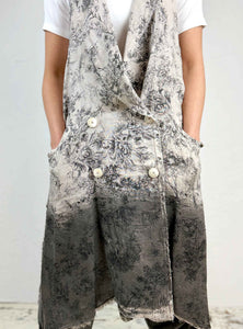Floral Print Sleeveless Linen Jacket