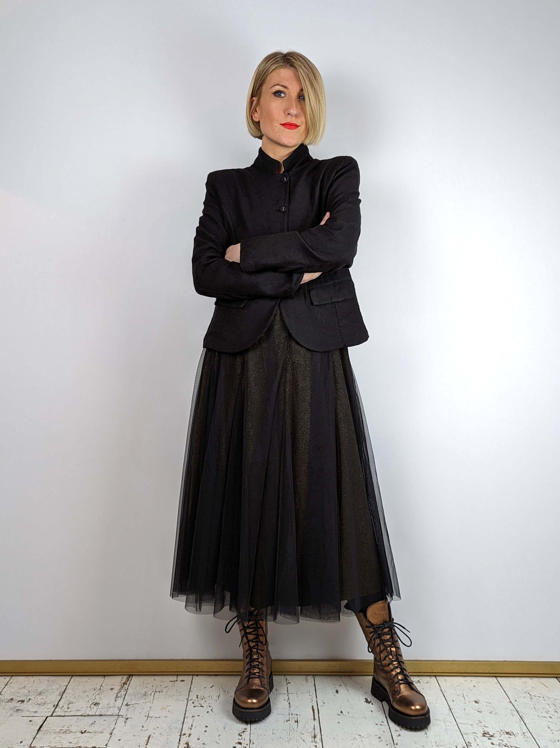 BLUE BASICS Midi Tulle Skirt - Black Sparkle