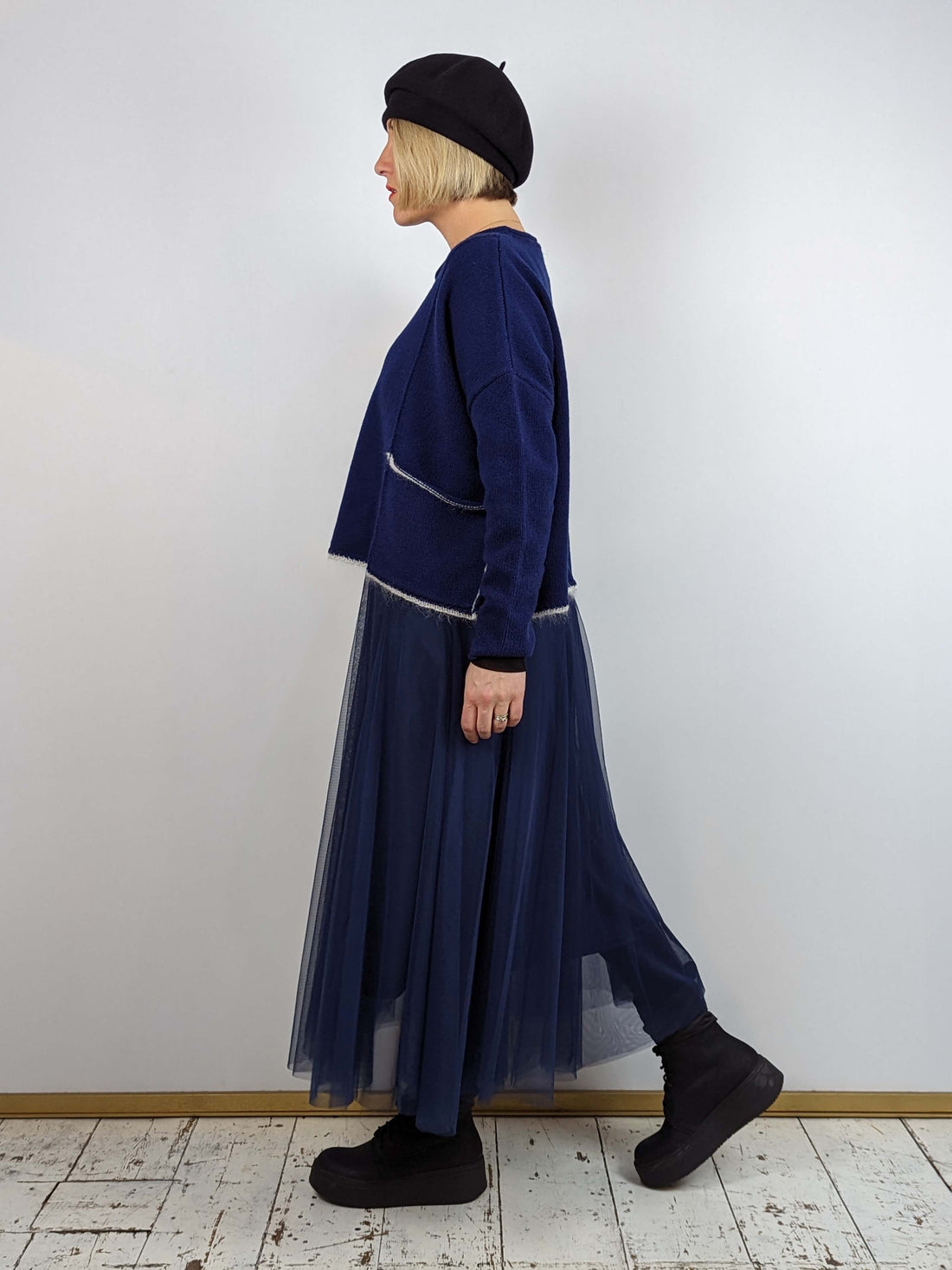 BLUE BASICS Midi Tulle Skirt - Navy Blue