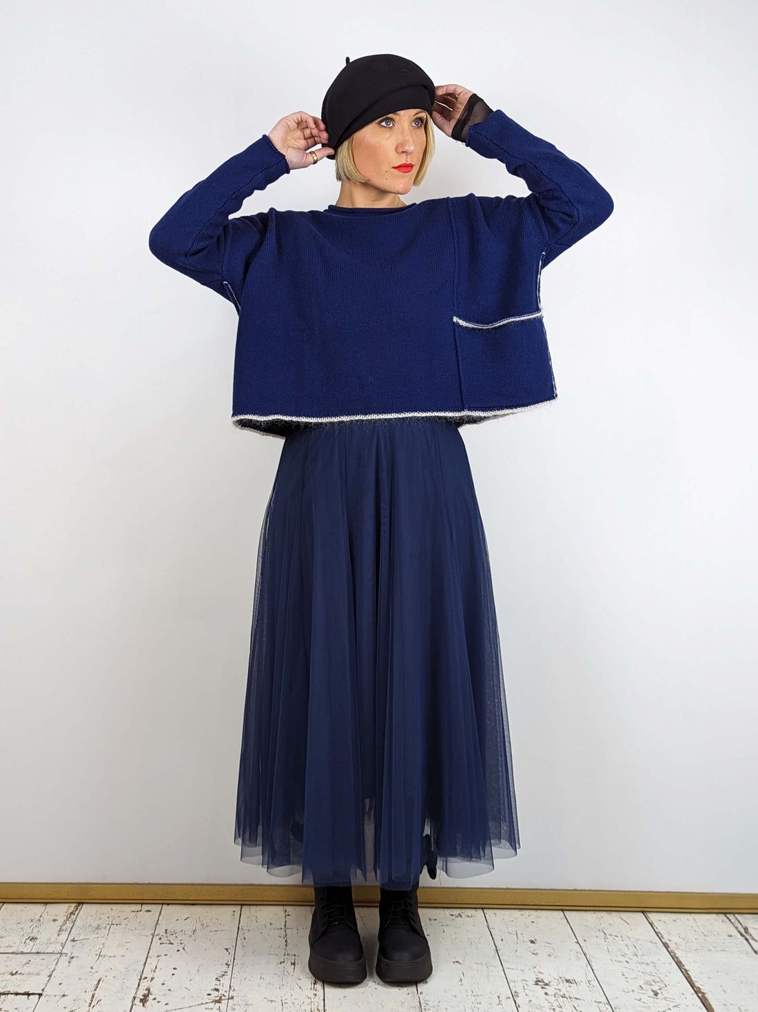 BLUE BASICS Midi Tulle Skirt - Navy Blue