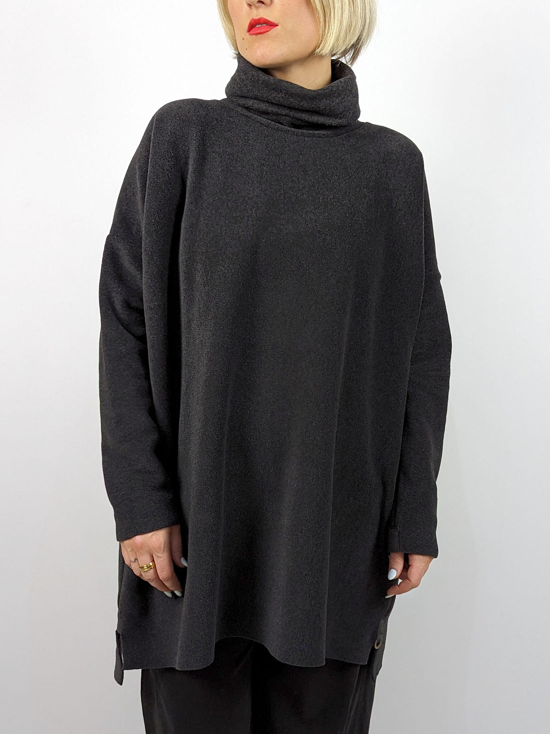 Henriette Steffensen 1288 High Neck Fleece Tunic in SOFT BLACK