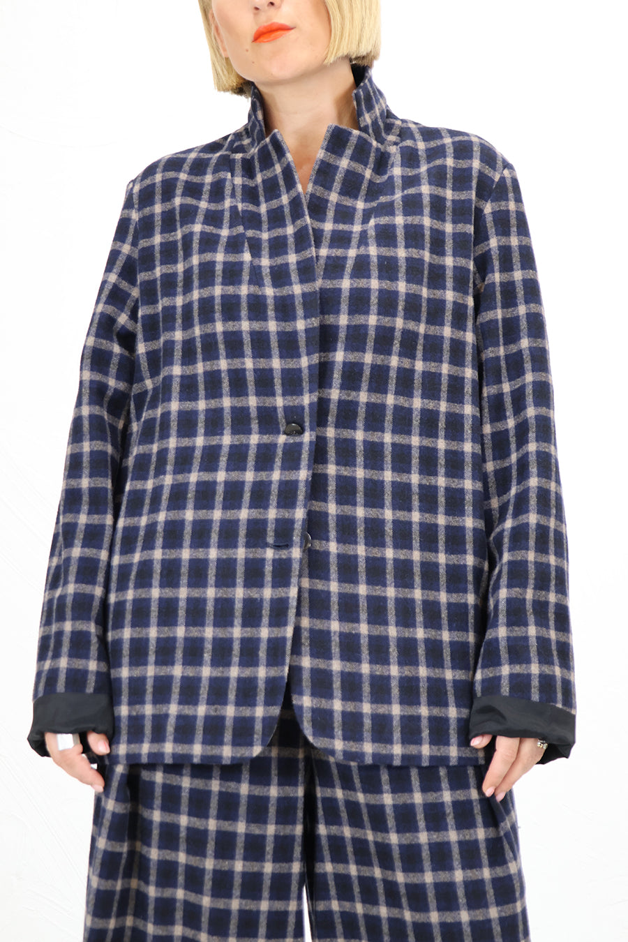 Neirami C323TA Tartan Check Wool Jacket – Blue Woman