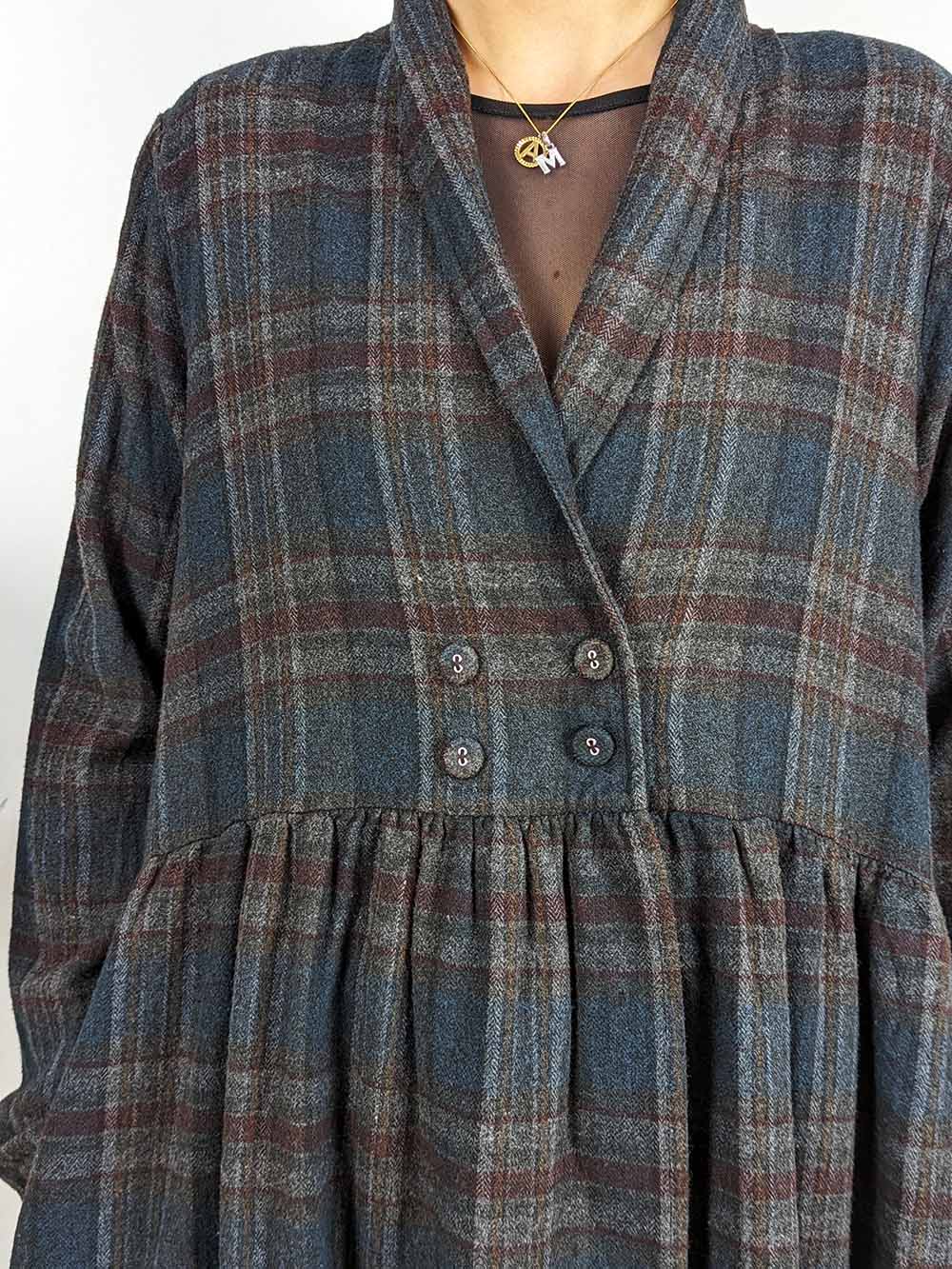 Amici Plaid Cotton Overcoat Dress - CHECK