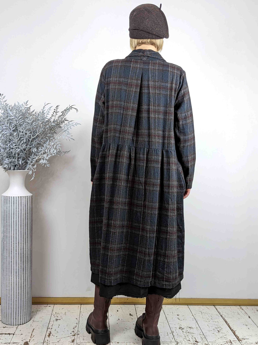 Amici Plaid Cotton Overcoat Dress - CHECK