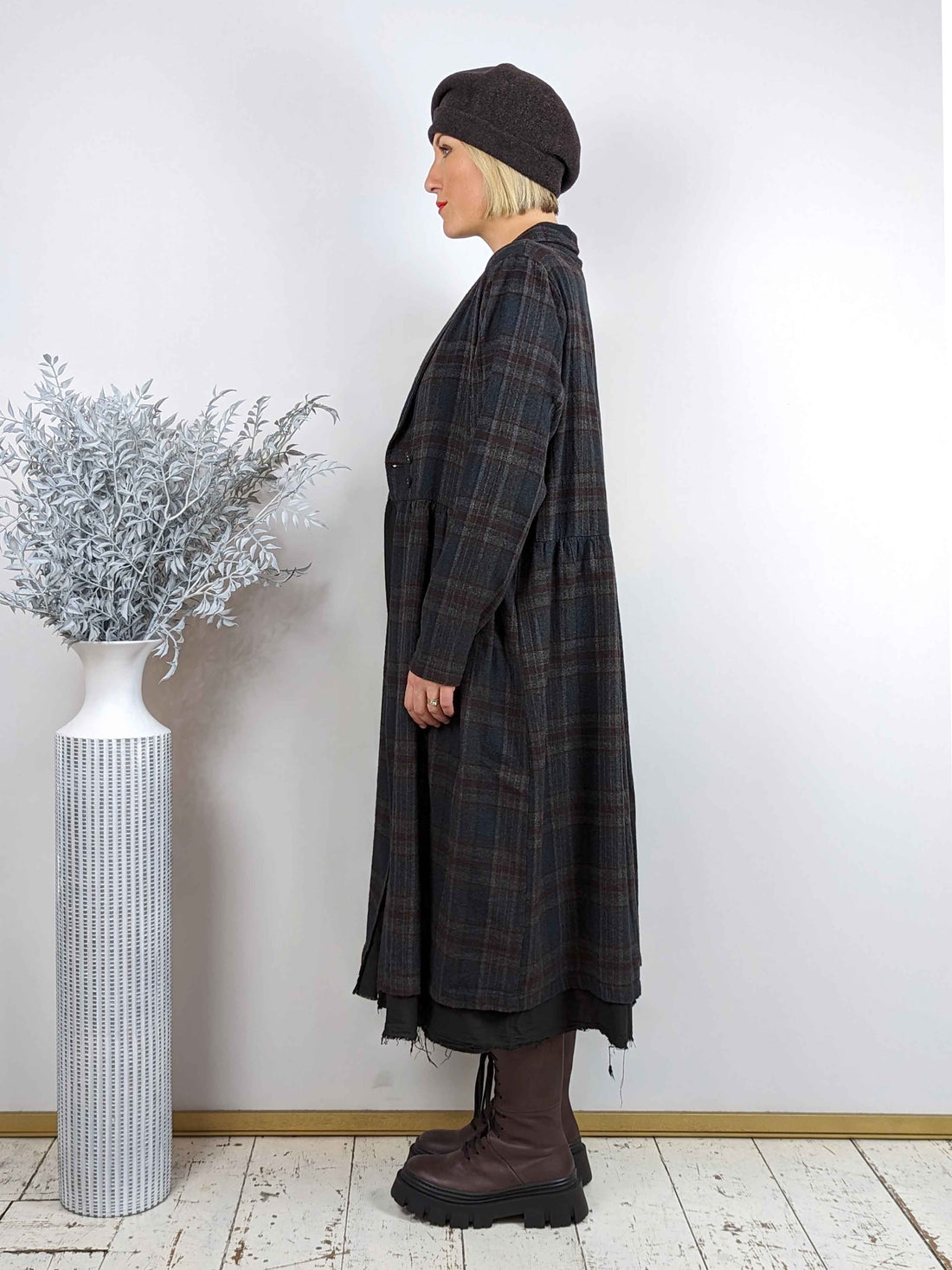 Amici Plaid Cotton Overcoat Dress - CHECK