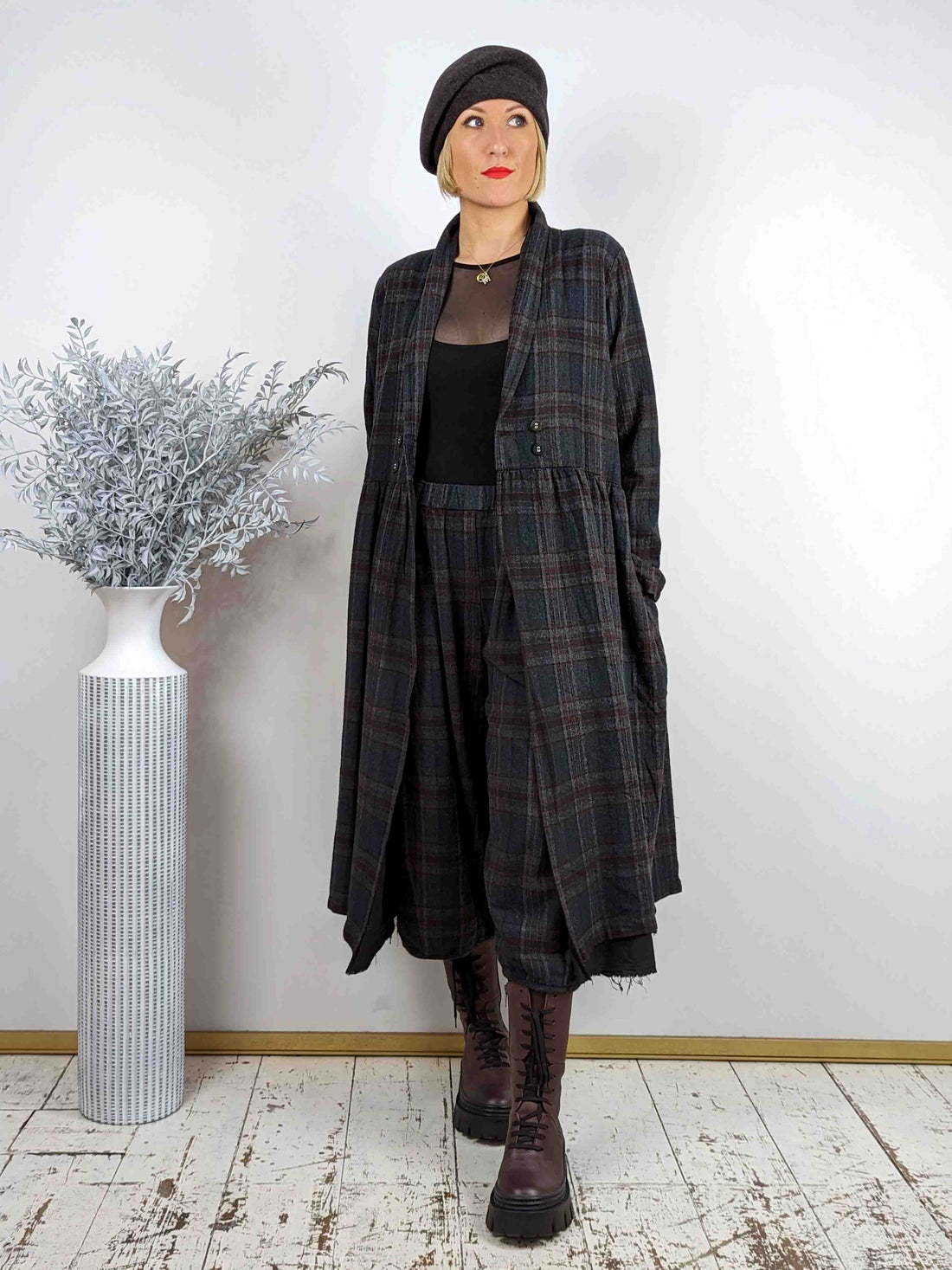 Amici Palazzo Plaid Cotton Trousers - CHECK