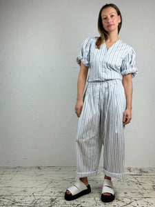 Stripe Wide Leg Cotton Trousers