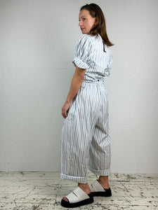 Stripe Wide Leg Cotton Trousers