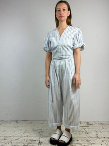 Stripe Wide Leg Cotton Trousers