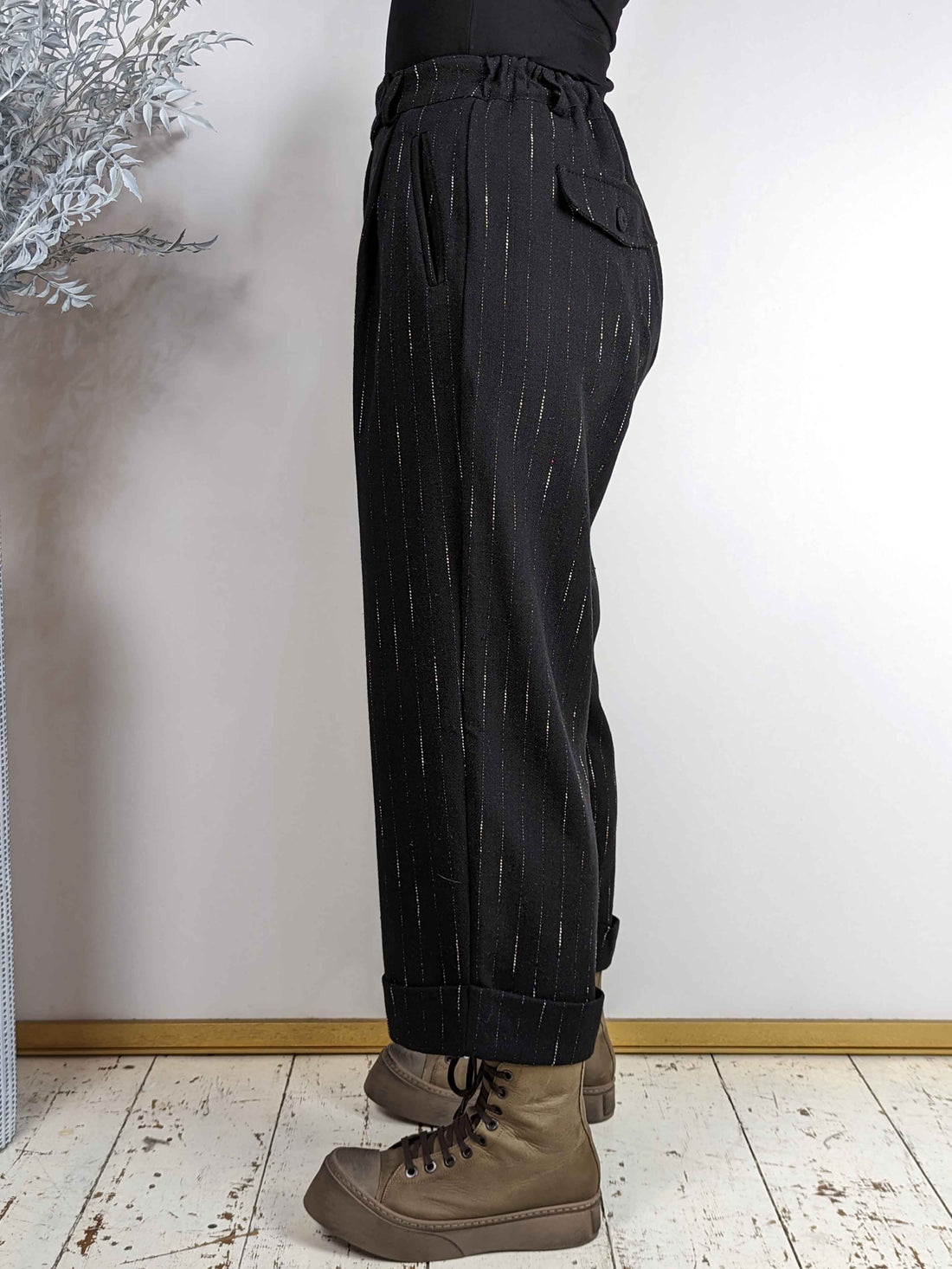 Amici Pleated Slack Trousers - PINSTRIPE