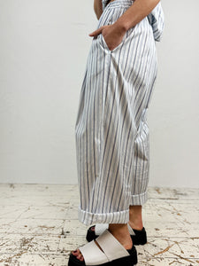 Stripe Wide Leg Cotton Trousers