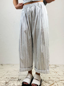 Stripe Wide Leg Cotton Trousers Blue Woman