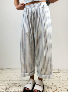 Stripe Wide Leg Cotton Trousers